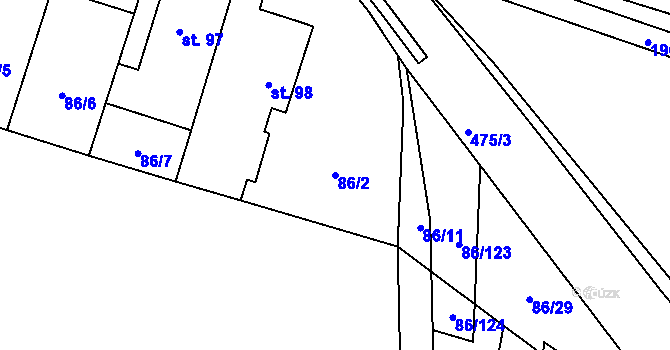 Parcela st. 86/2 v KÚ Kněžívka, Katastrální mapa