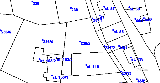 Parcela st. 236/2 v KÚ Kněžívka, Katastrální mapa