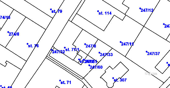 Parcela st. 247/8 v KÚ Kněžívka, Katastrální mapa