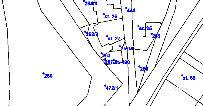 Parcela st. 263 v KÚ Kněžívka, Katastrální mapa