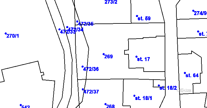 Parcela st. 269 v KÚ Kněžívka, Katastrální mapa