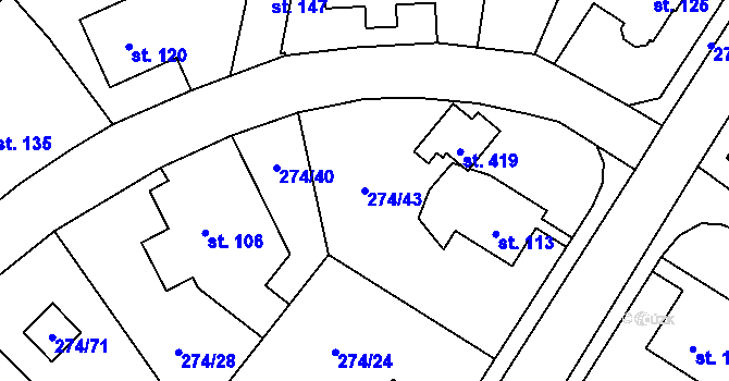Parcela st. 274/43 v KÚ Kněžívka, Katastrální mapa