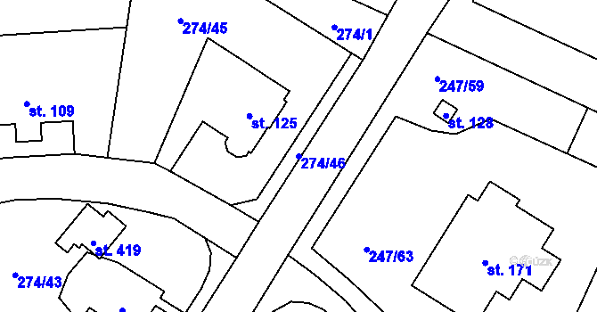 Parcela st. 274/46 v KÚ Kněžívka, Katastrální mapa