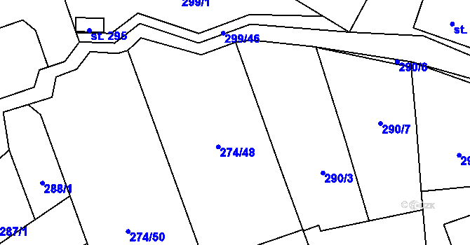 Parcela st. 290/1 v KÚ Kněžívka, Katastrální mapa
