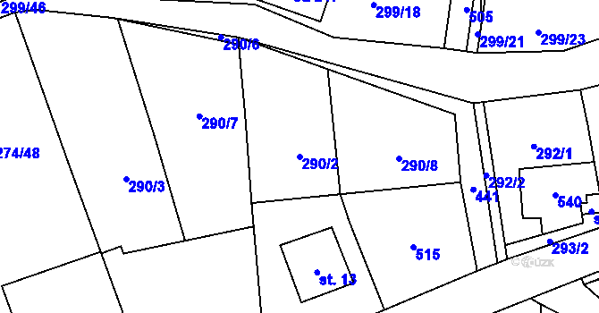 Parcela st. 290/2 v KÚ Kněžívka, Katastrální mapa