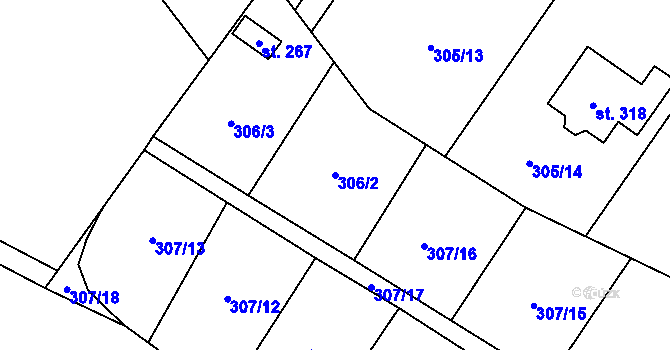 Parcela st. 306/2 v KÚ Kněžívka, Katastrální mapa