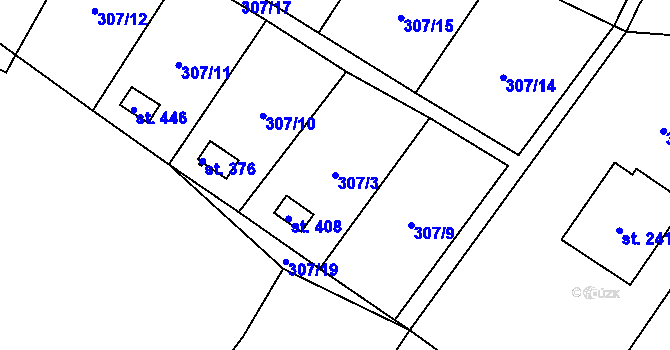 Parcela st. 307/3 v KÚ Kněžívka, Katastrální mapa