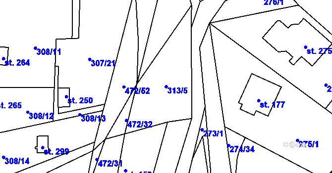 Parcela st. 313/5 v KÚ Kněžívka, Katastrální mapa