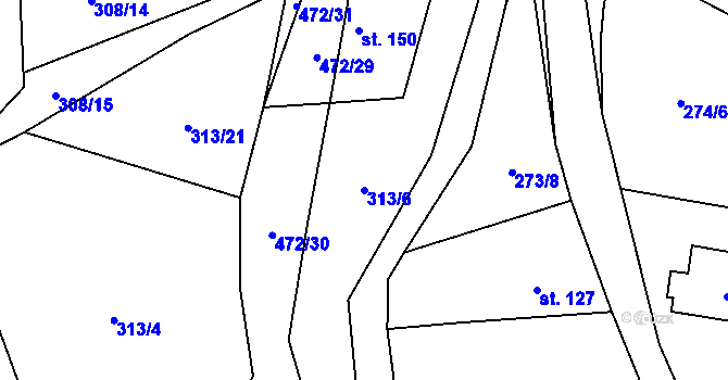 Parcela st. 313/6 v KÚ Kněžívka, Katastrální mapa