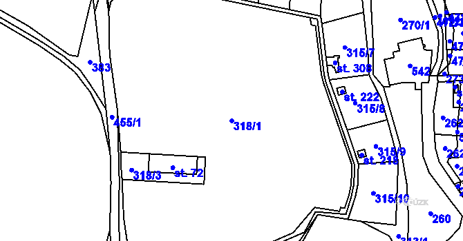 Parcela st. 318/1 v KÚ Kněžívka, Katastrální mapa