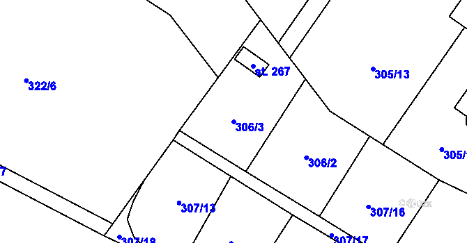 Parcela st. 306/3 v KÚ Kněžívka, Katastrální mapa