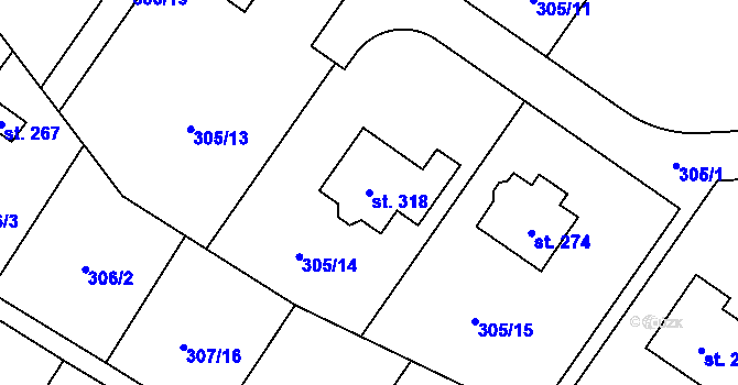 Parcela st. 318 v KÚ Kněžívka, Katastrální mapa