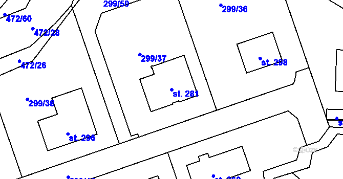 Parcela st. 281 v KÚ Kněžívka, Katastrální mapa