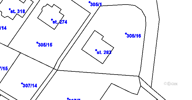 Parcela st. 283 v KÚ Kněžívka, Katastrální mapa