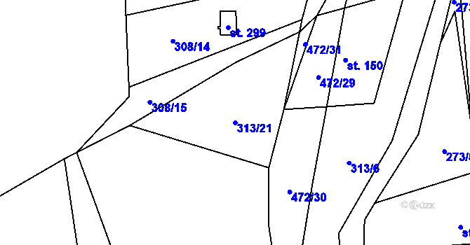 Parcela st. 313/21 v KÚ Kněžívka, Katastrální mapa