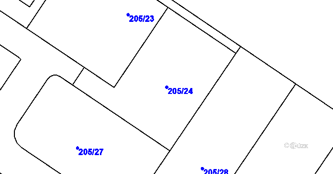 Parcela st. 205/24 v KÚ Kněžívka, Katastrální mapa