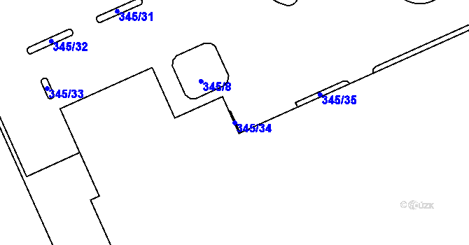 Parcela st. 345/34 v KÚ Kněžívka, Katastrální mapa