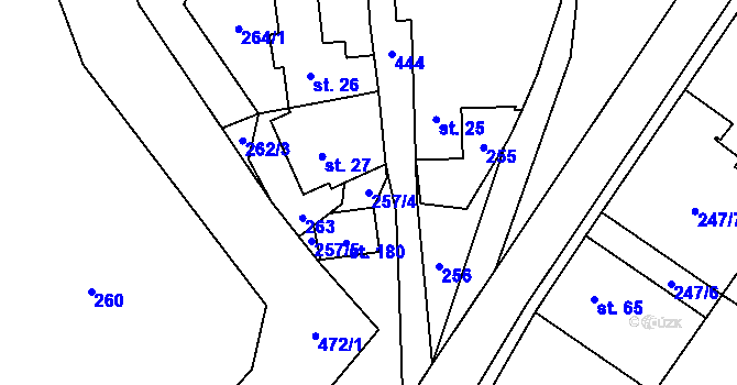 Parcela st. 257/4 v KÚ Kněžívka, Katastrální mapa
