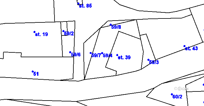 Parcela st. 59/4 v KÚ Přehvozdí, Katastrální mapa