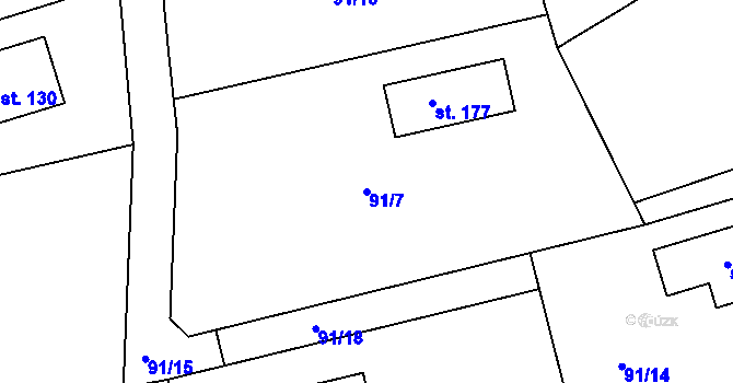 Parcela st. 91/7 v KÚ Přehvozdí, Katastrální mapa