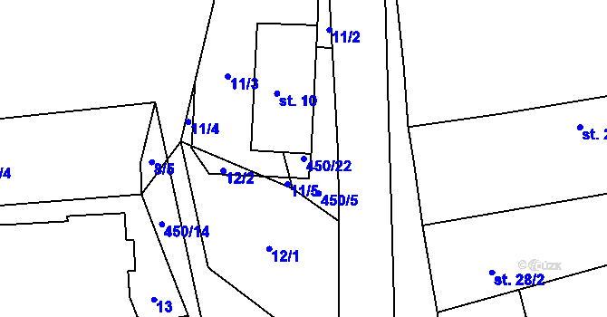 Parcela st. 450/22 v KÚ Přehvozdí, Katastrální mapa