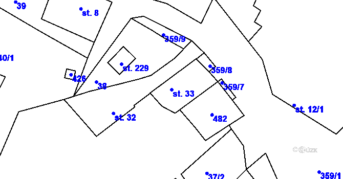 Parcela st. 33 v KÚ Tuchoraz, Katastrální mapa