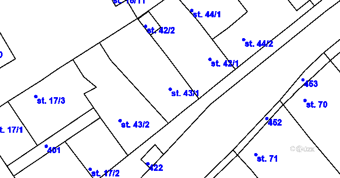 Parcela st. 43/1 v KÚ Tuchoraz, Katastrální mapa