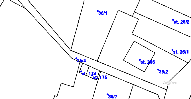 Parcela st. 45 v KÚ Tuchoraz, Katastrální mapa