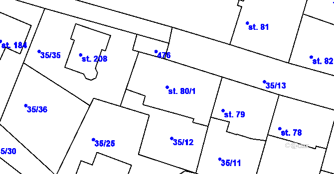 Parcela st. 80/1 v KÚ Tuchoraz, Katastrální mapa
