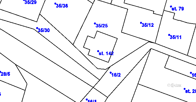 Parcela st. 142 v KÚ Tuchoraz, Katastrální mapa