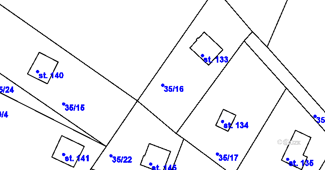 Parcela st. 35/16 v KÚ Tuchoraz, Katastrální mapa