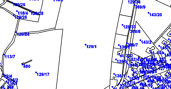 Parcela st. 129/1 v KÚ Tuchoraz, Katastrální mapa
