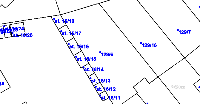 Parcela st. 129/6 v KÚ Tuchoraz, Katastrální mapa