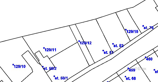 Parcela st. 129/12 v KÚ Tuchoraz, Katastrální mapa