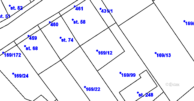 Parcela st. 169/12 v KÚ Tuchoraz, Katastrální mapa