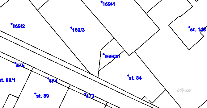 Parcela st. 169/30 v KÚ Tuchoraz, Katastrální mapa