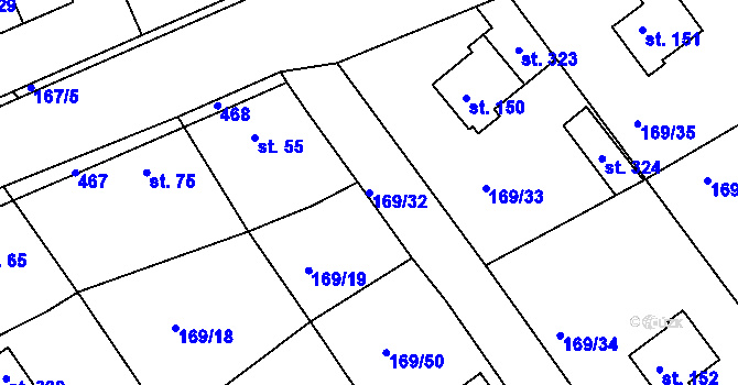 Parcela st. 169/32 v KÚ Tuchoraz, Katastrální mapa