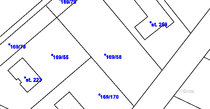 Parcela st. 169/58 v KÚ Tuchoraz, Katastrální mapa