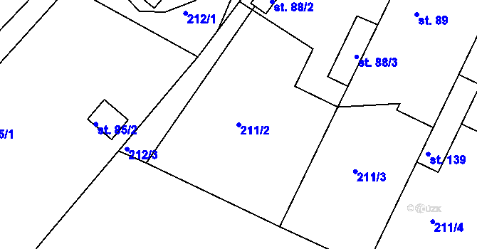 Parcela st. 211/2 v KÚ Tuchoraz, Katastrální mapa