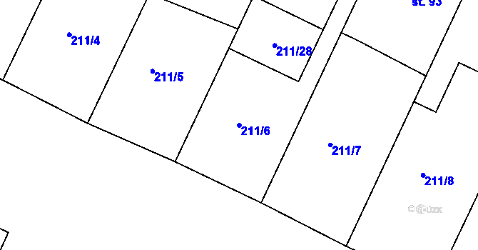 Parcela st. 211/6 v KÚ Tuchoraz, Katastrální mapa