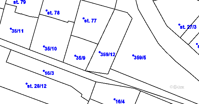 Parcela st. 359/12 v KÚ Tuchoraz, Katastrální mapa