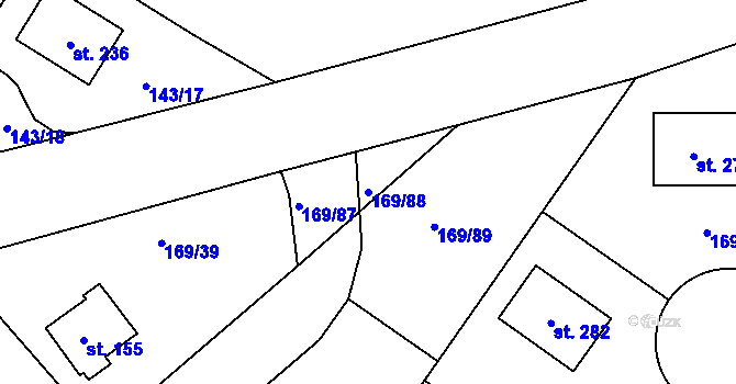 Parcela st. 169/88 v KÚ Tuchoraz, Katastrální mapa