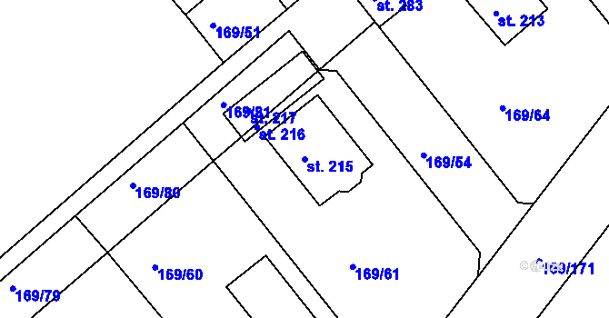 Parcela st. 215 v KÚ Tuchoraz, Katastrální mapa