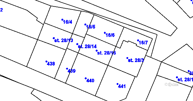 Parcela st. 28/15 v KÚ Tuchoraz, Katastrální mapa