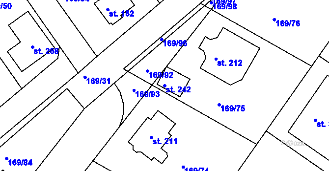 Parcela st. 242 v KÚ Tuchoraz, Katastrální mapa