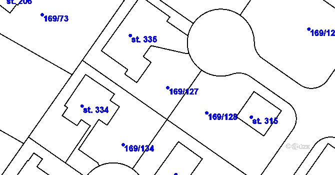 Parcela st. 169/127 v KÚ Tuchoraz, Katastrální mapa