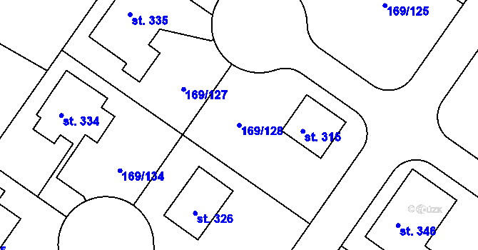 Parcela st. 169/128 v KÚ Tuchoraz, Katastrální mapa