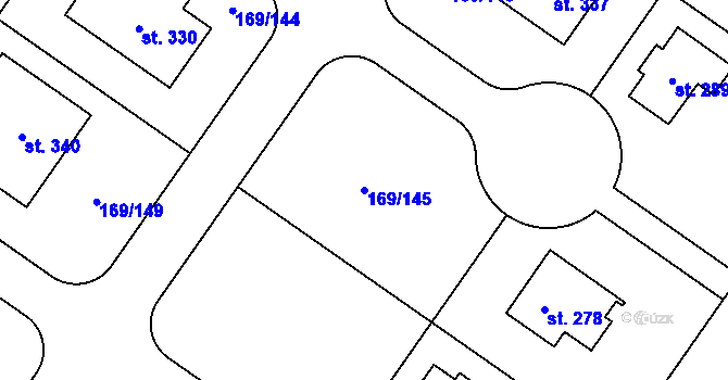 Parcela st. 169/145 v KÚ Tuchoraz, Katastrální mapa