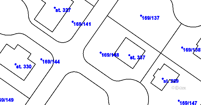 Parcela st. 169/148 v KÚ Tuchoraz, Katastrální mapa