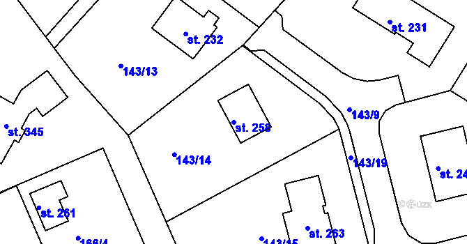 Parcela st. 258 v KÚ Tuchoraz, Katastrální mapa